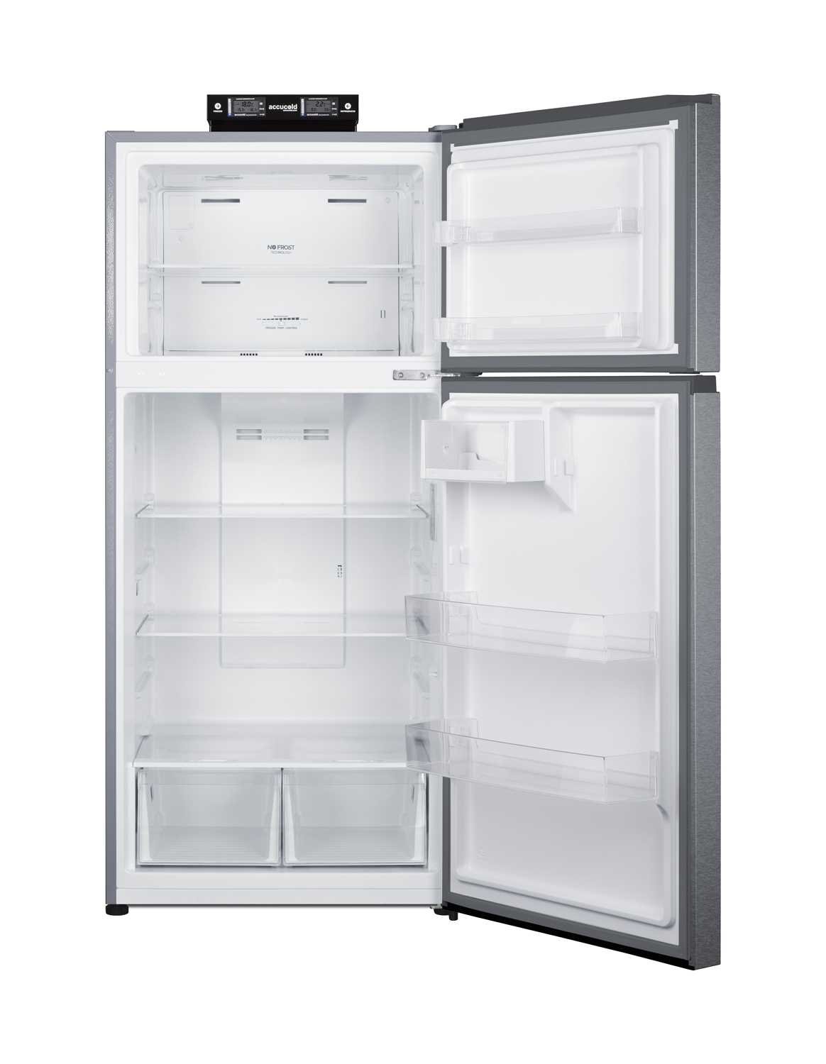 18 cu.ft. break room refrigerator-freezer in stainless steel with NIST calibrated alarm/thermometers